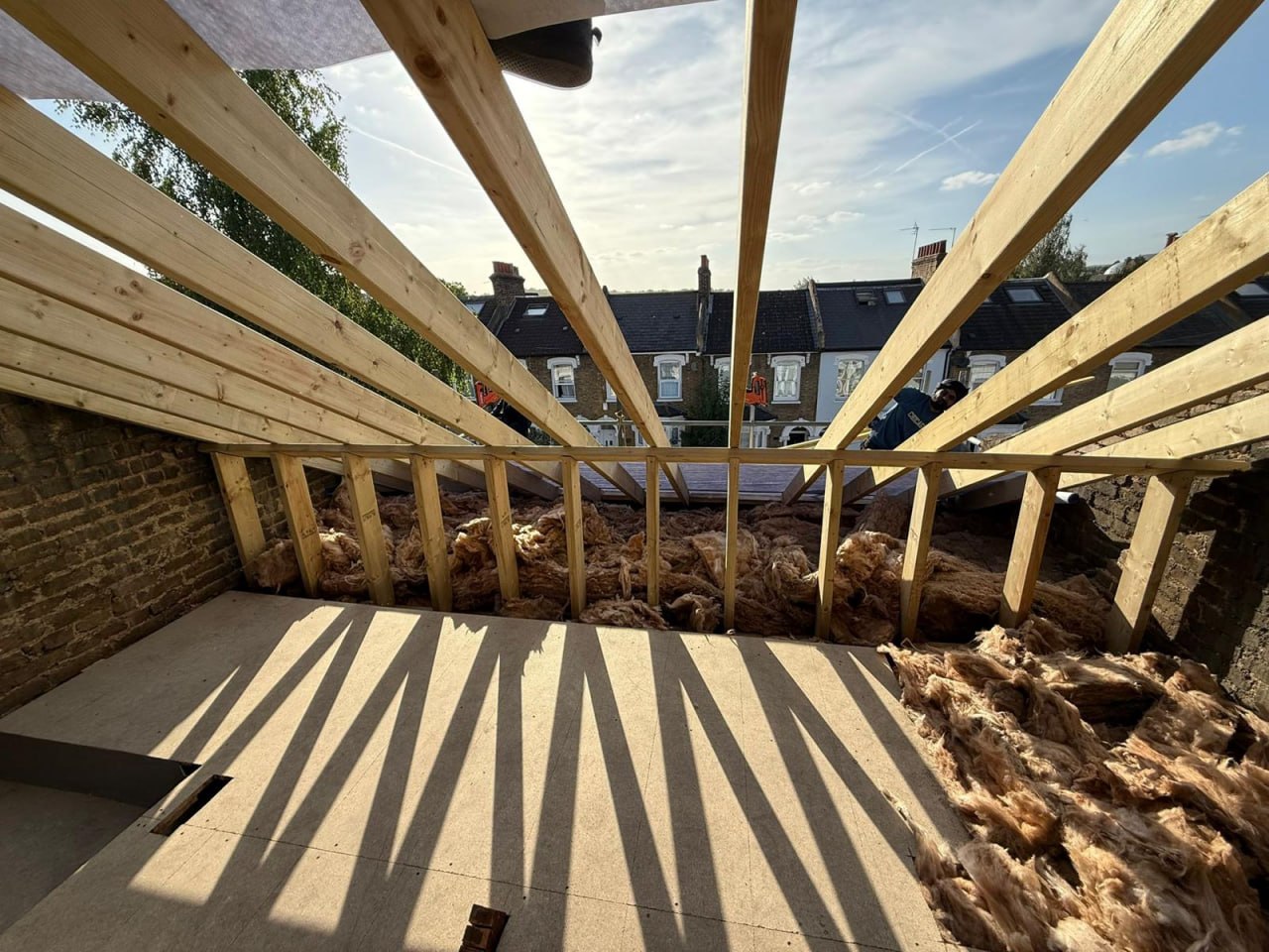 New roof timbers going in, West London