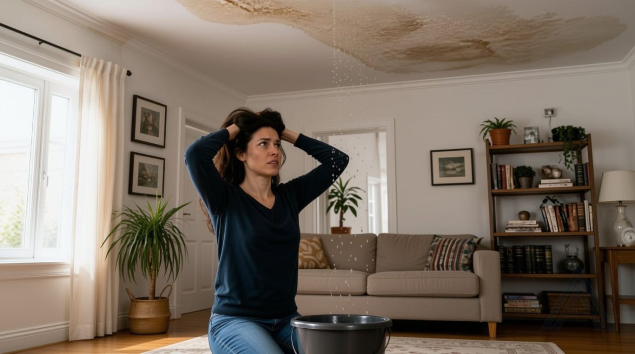 Ceiling leak in a West London home. Roof repair needed.